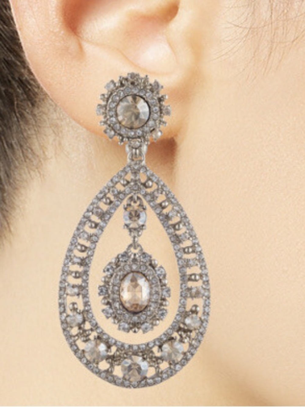 Marchesa Signed Crystal Filigree Chandelier Pierce Earrings